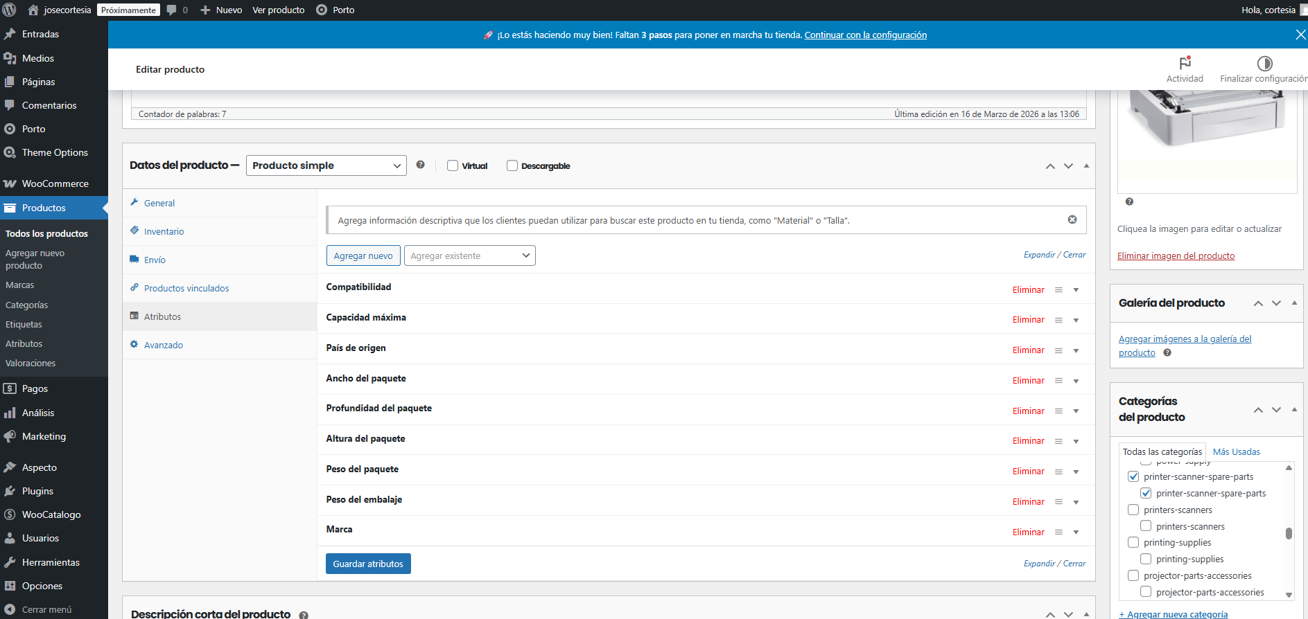atributos de productos filtros