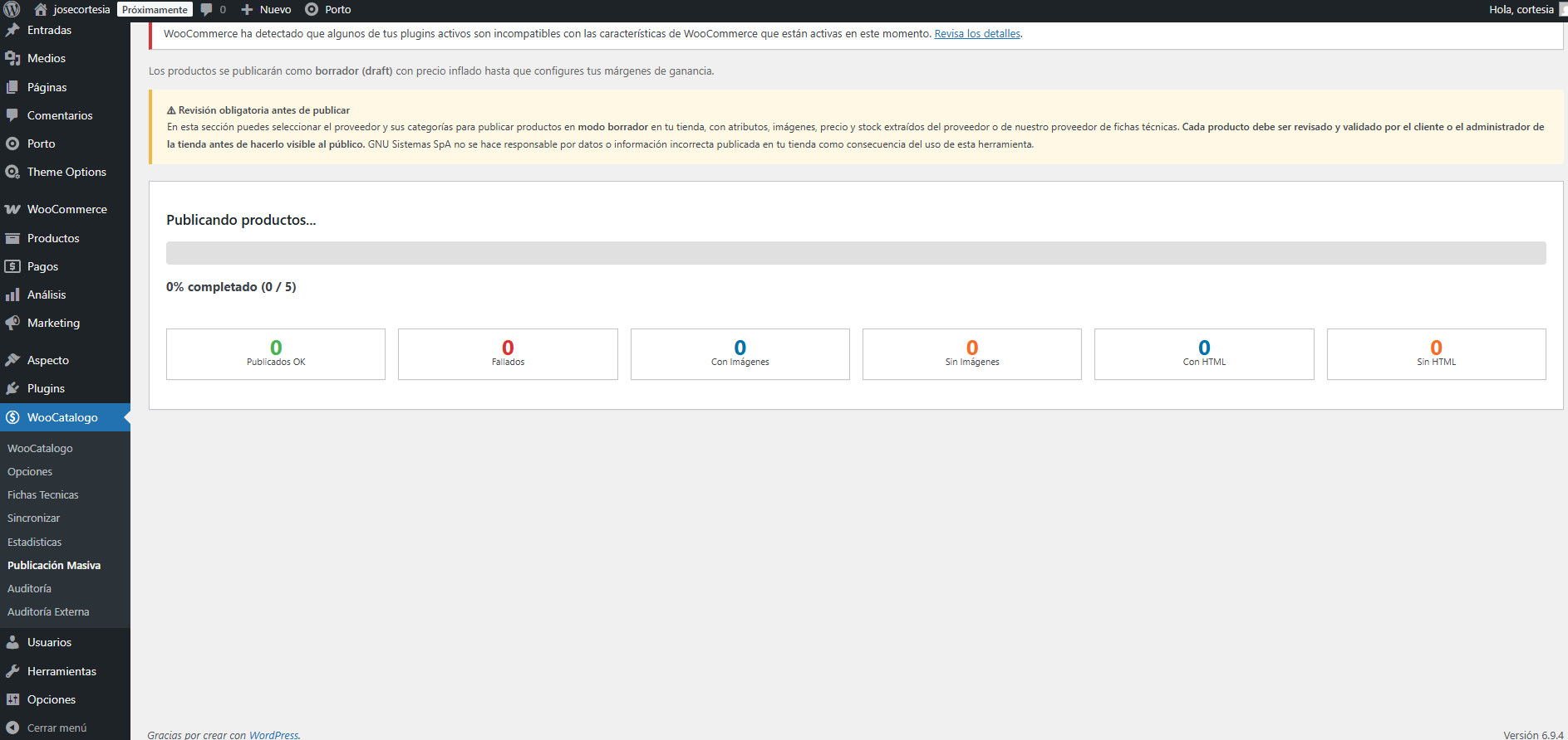 progreso de publicacion de productos